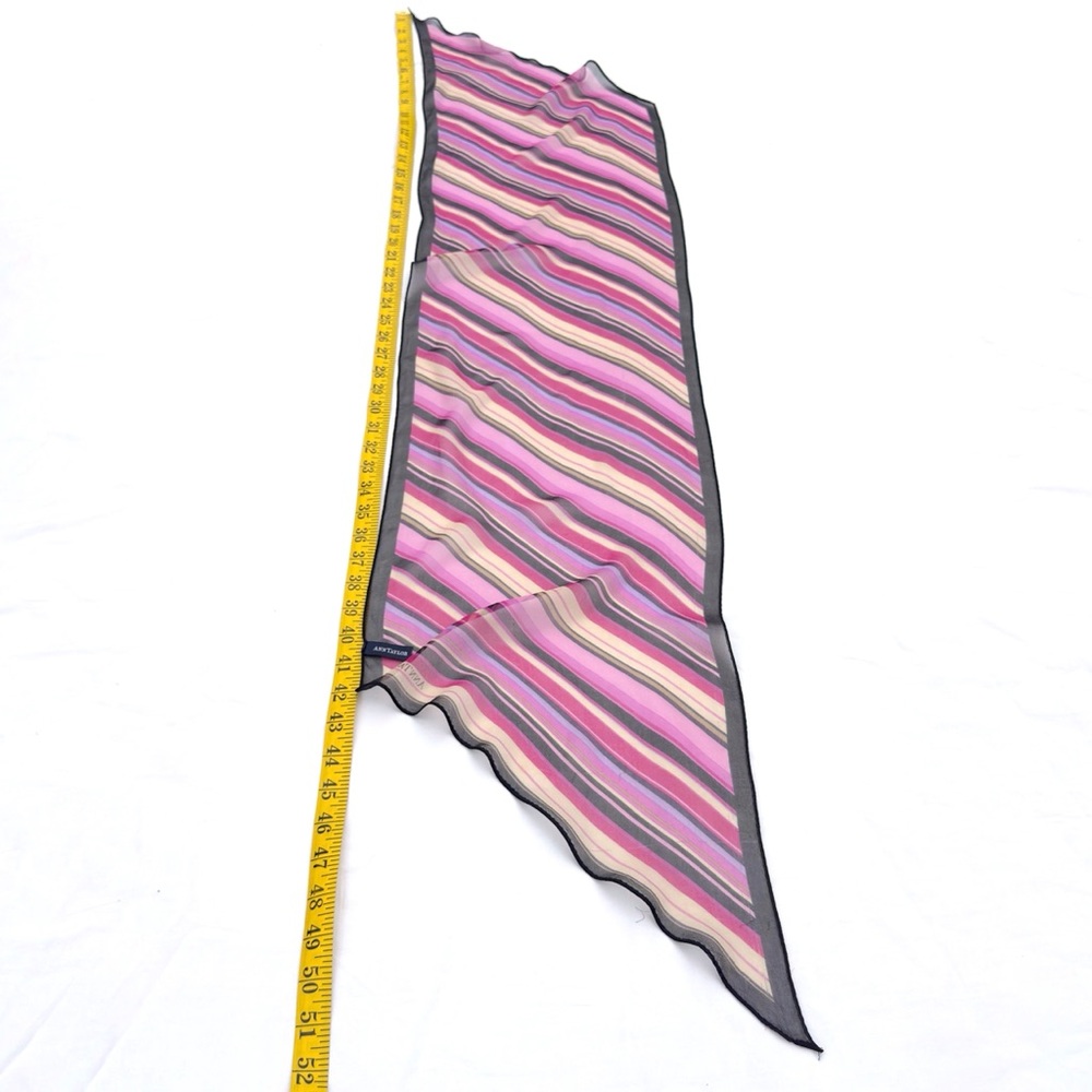 Vintage 00s Y2K Ann Taylor Pink Purple Black Diagonal Striped Oblong Silk Scarf - Picture 3 of 8